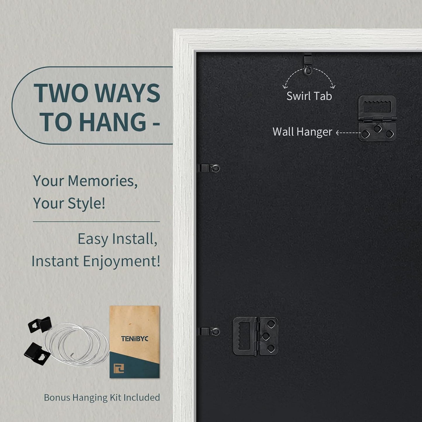 12x16 Picture Frame 3 pk - White Woodgrain, HD Tempered Glass, Wall Gallery Photo Frame