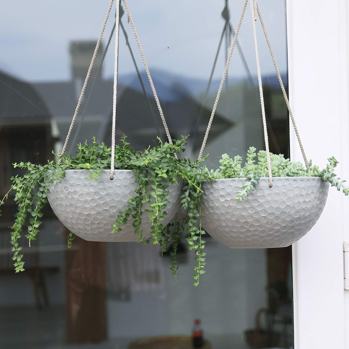 LA JOLIE MUSE Hanging Planters for Indoor Plants, Medium Hanging Planters with Drain Holes, Outdoor Hanging Flower Pots, Storm Gray, Honeycomb (10 Inch, Set of 2)