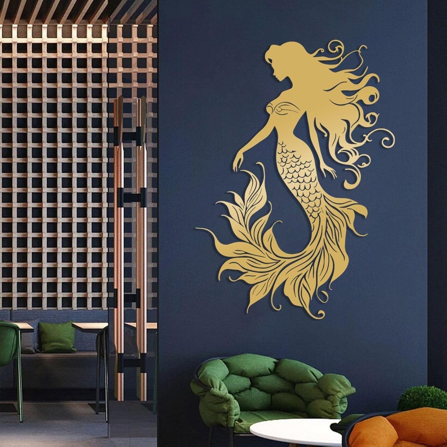 Veplsur Mermaid Metal Wall Art, Metal Mermaid Wall Decor, Marine Biology Wall Decor, Ocean Wall Art, Nautical Wall Hanging, Beach Hanging for Bathroom Bedroom (White, 30"x21"|76x54cm)