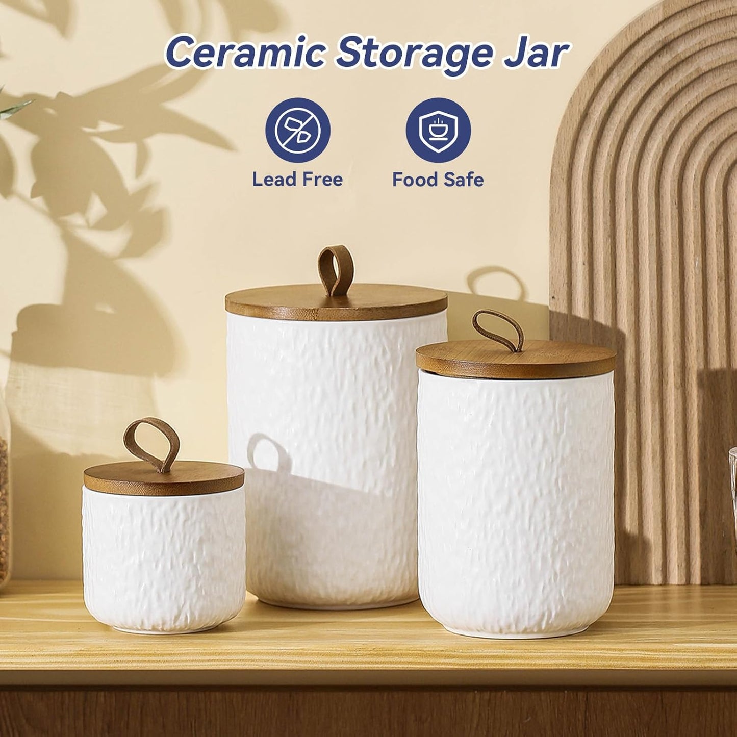Kitchen Canisters for Countertop, Ceramic Coffee Canisters with Airtight Lids Food Storage Jars Sugar Container for Kitchen Counter Tea, Coffee Beans, Spice (#001White-9oz/260ml)