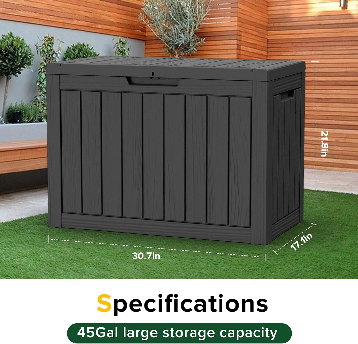 45 Gallon Outdoor Storage Box – Waterproof Deck Box for Garden & Patio,Black