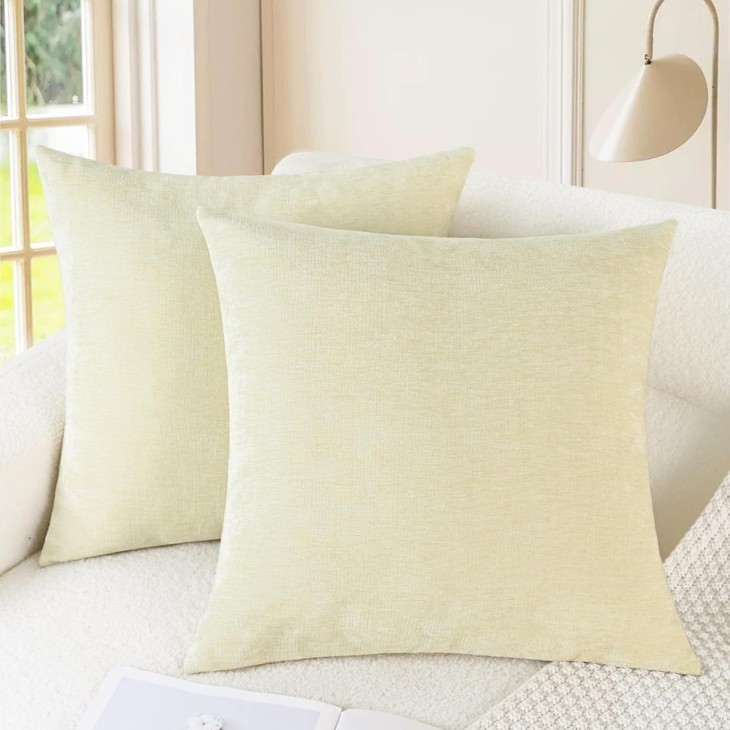 CaliTime Throw Pillow Covers Decorative 16 X 16 Inches Pack of 2 Cozy Chenille Cushion Cases for Couch Sofa Bed Living Room Home Beige