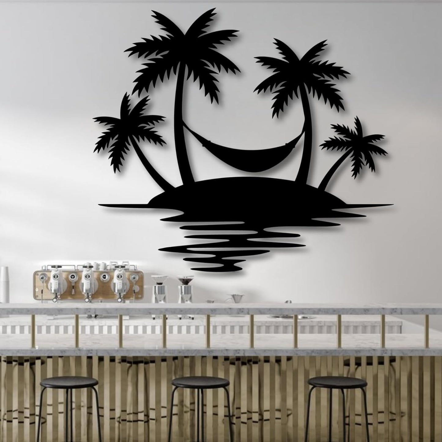Palm Tree Metal Wall Decor,Palm Tree Outdoor Wall Art,Tropical Palm Tree Wall Decorations for Living Room,Outdoor Wall Decorations for House(35"×31",Black)