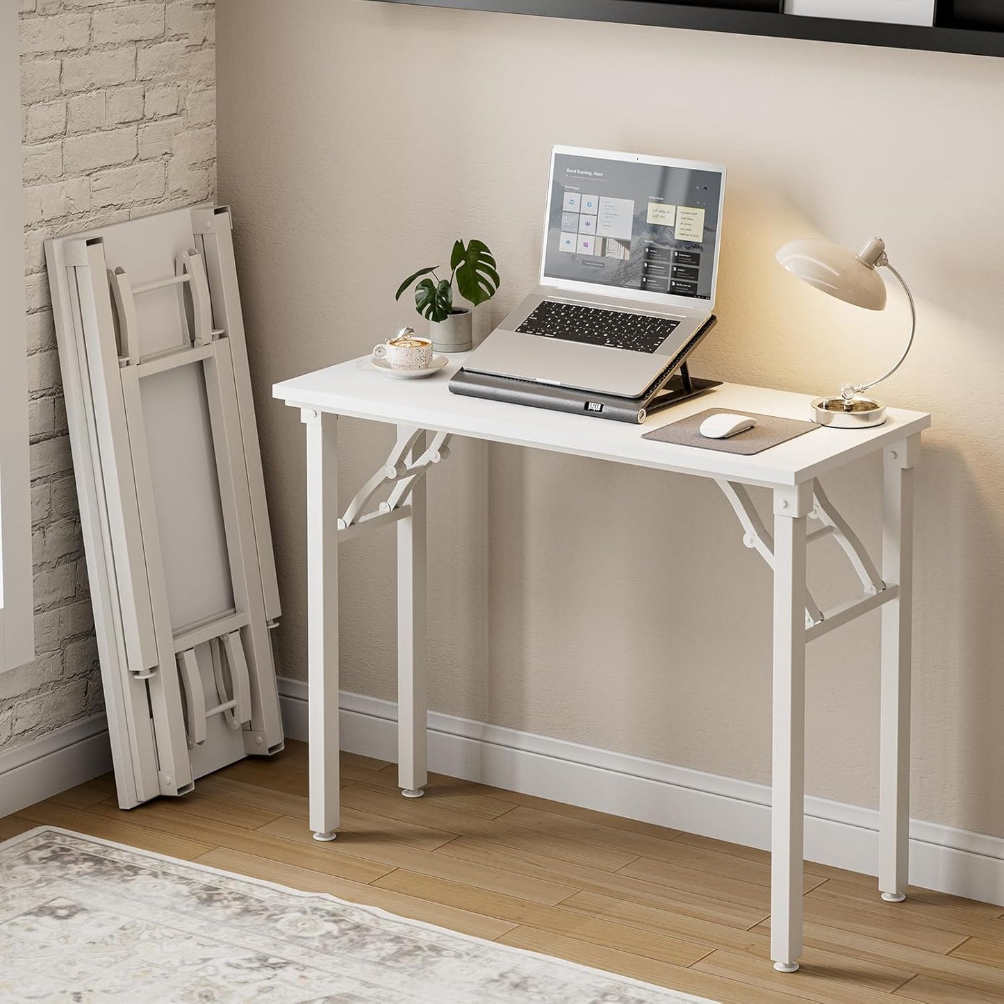 Frylr Small Folding Computer Desk – Portable 35.8 Inch Foldable Laptop Table, Collapsible and Compact for Easy Storage and Fast Setup, Lightweight for Small Spaces, Craft and Study Use, White