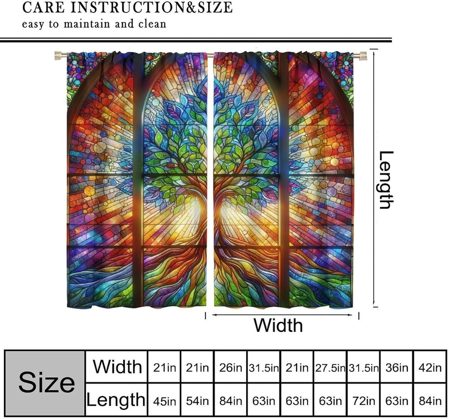 Stained Glass Curtains,Tree of Life Colorful Abstract Art Home Decor Drapes for Bedroom Living Room Kitchen Window Treatment 2 Panels Set Total Size 72" W X 63" L Inch
