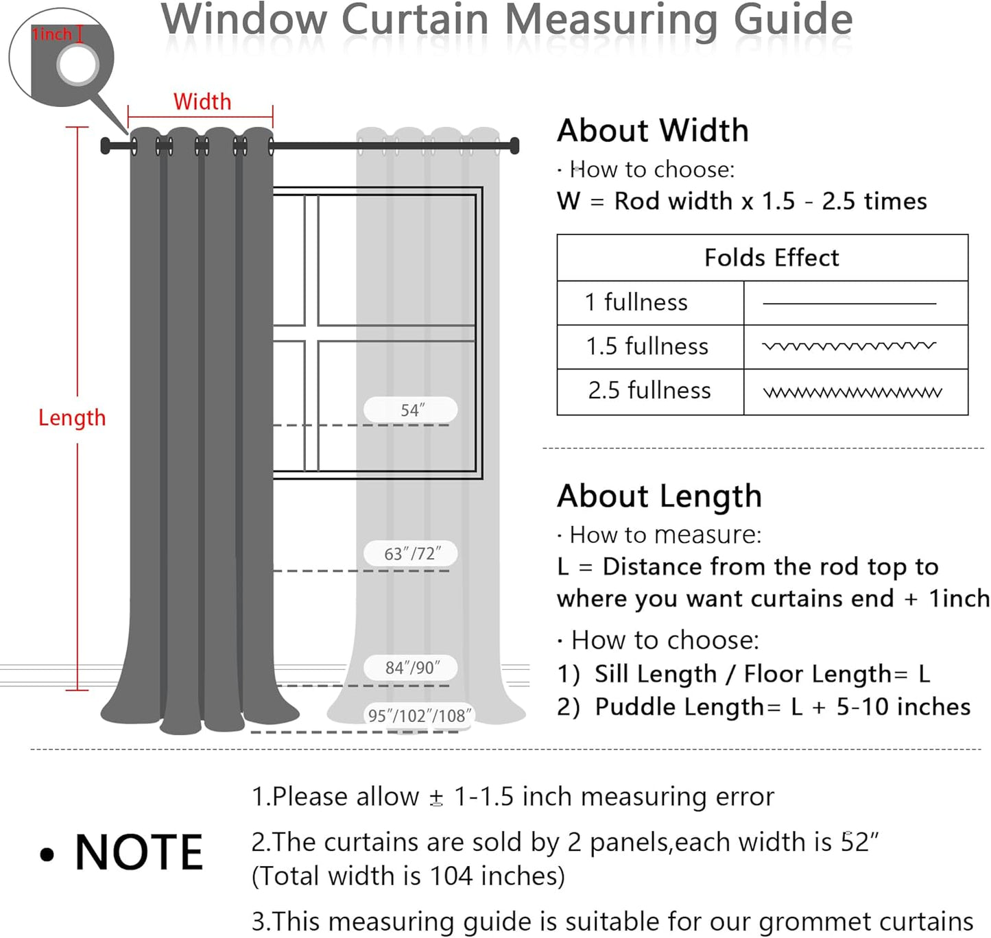 MYSKY HOME 100% Blackout Curtains for Living Room Bedroom Thermal Insulated 102 Inch Length Nursery Curtains 2 Panels Grommet Light Filtering White Pom Pom Sheer Drapes for Sliding Door, 52W x 102L