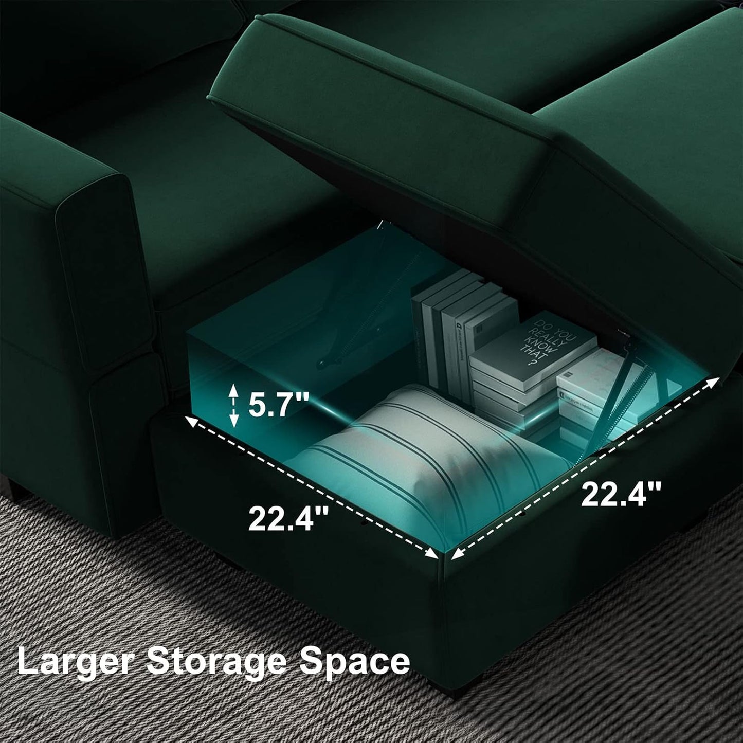 Belffin Modular Velvet Sectional Sofa with Chaise Lounge Sectional Sleeper Sofa with Storage Chaise Bed Couch for Living Room Green