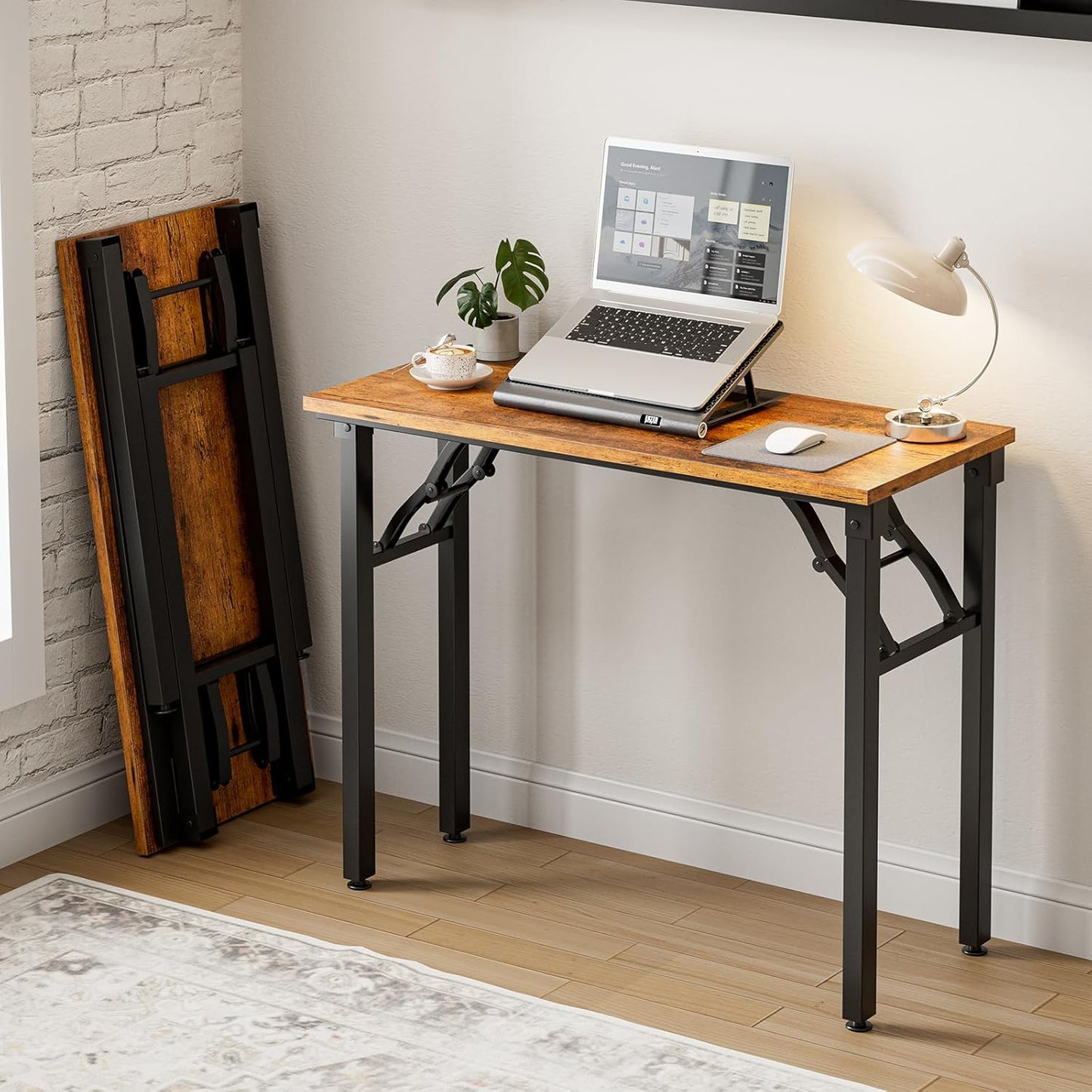 Frylr Small Folding Computer Desk – Portable 35.8 Inch Foldable Laptop Table, Collapsible and Compact for Easy Storage and Fast Setup, Lightweight for Small Spaces, Craft and Study Use, Rustic Brown