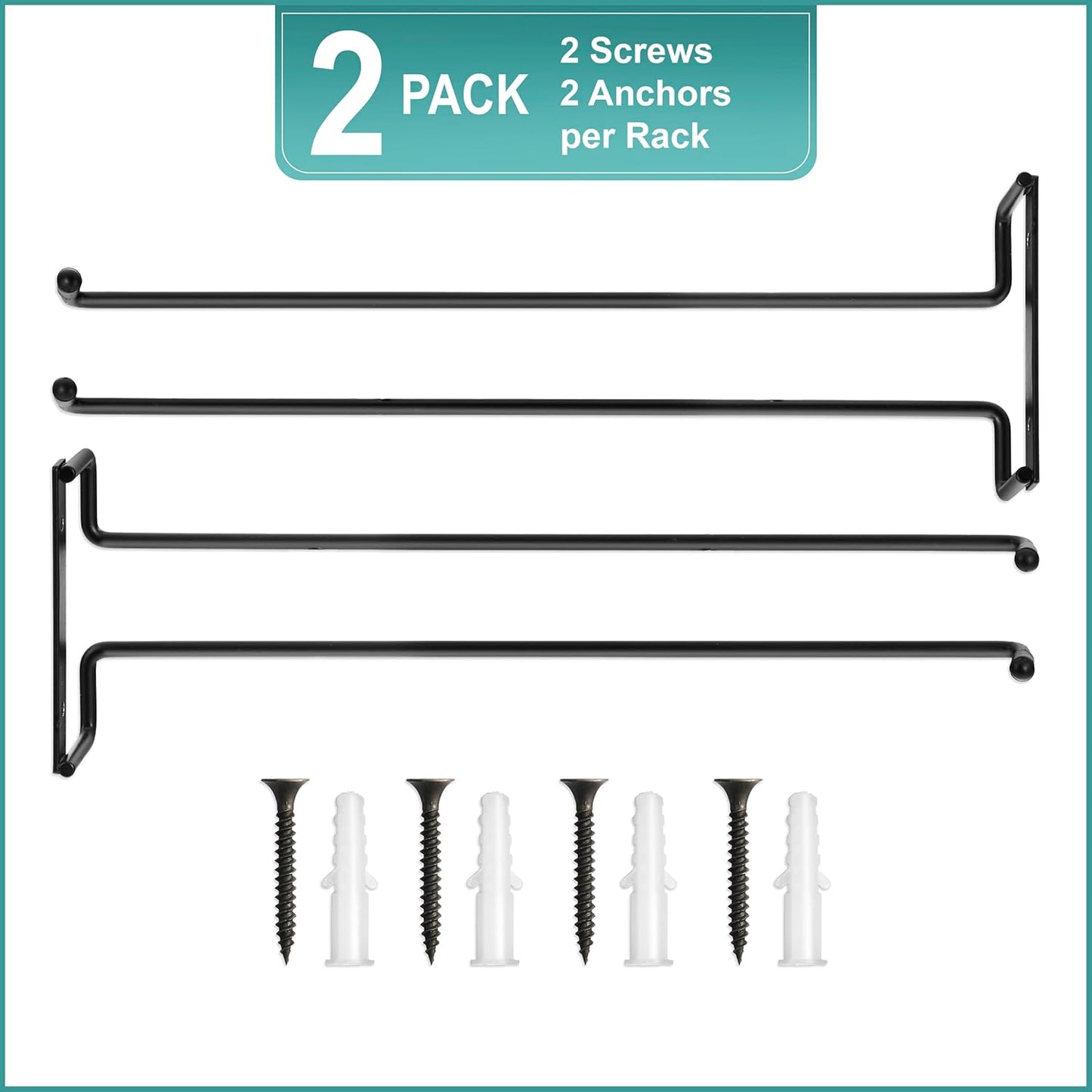 Sorbus Wine Glass Holder - 12 Inch Wall Mounted Wine Glass Rack for Under Cabinet Organization and Storage - Kitchen Shelves for Home Bar Holds Up to 4 Stemware Wine Glasses Each, 8 Total (2 Pack)