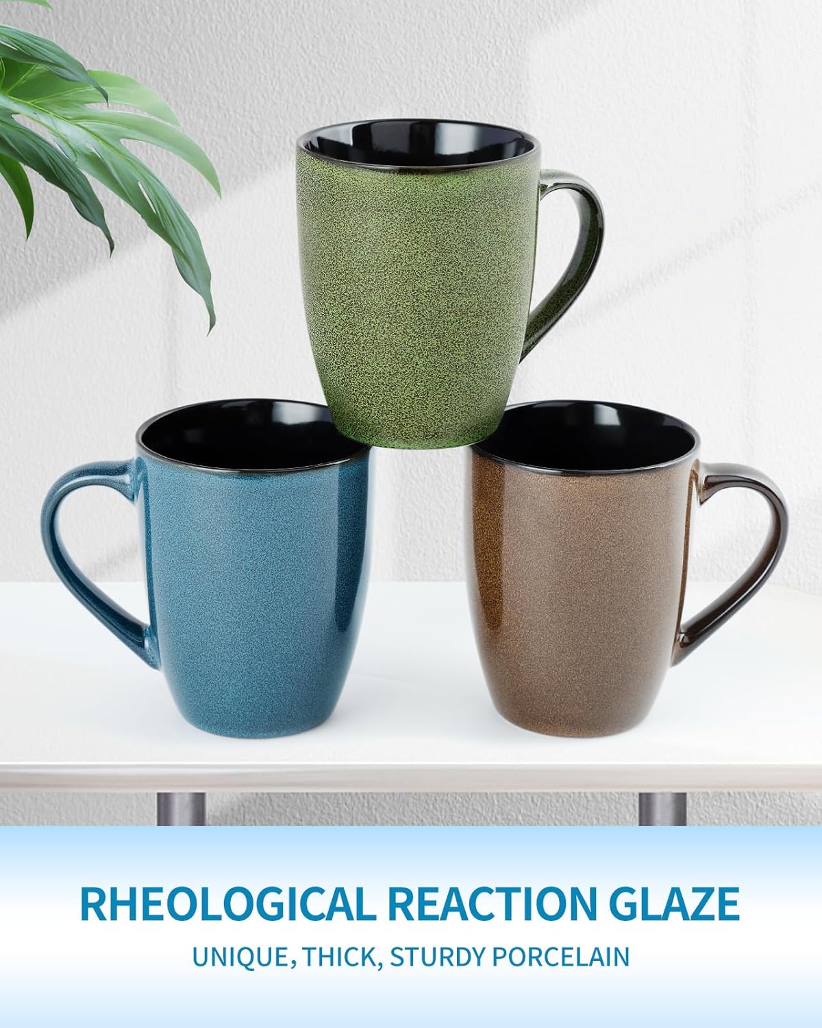 Ceramic Coffee Mugs 12oz, Set of 6 - Large With Handle for Men, Women, Dad, Mom - Modern Cups for Tea, Latte, Cappuccino, Cocoa (6 Pack)
