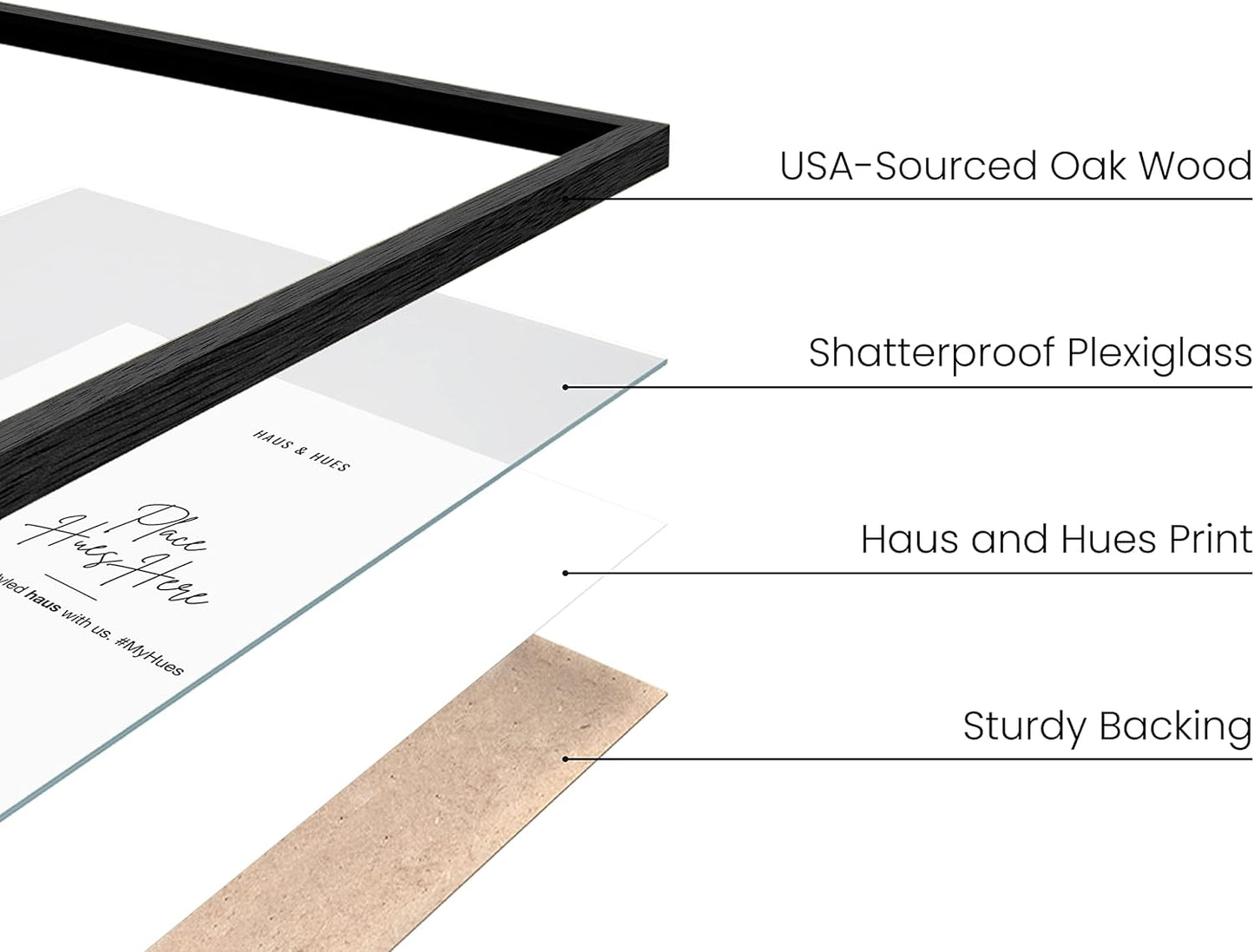 HAUS AND HUES Black Frames for Gallery Wall - Set of 6 Picture Collage Frames for Wall, picture Frame Sets for Wall Collage, Gallery Wall Frame Set (Two 8x10, Two 11x14, Two 12x16 Framed Black)