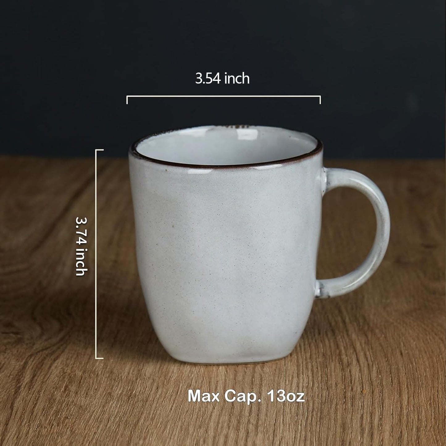 famiware Coffee Mugs Set of 4, Ocean Square 13oz Coffee Cup Set with Handle for Cocoa, Milk, Hot Chocolate, Tea, Water, Stoneware Cups for Kitchen, Microwave and Dishwasher Safe, Grey