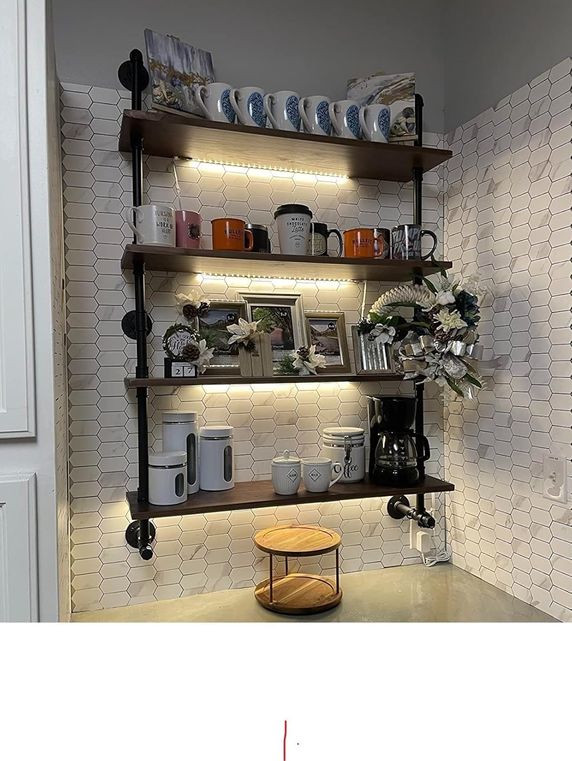 ROGMARS Floating Shelves for Wall,Solid Wood Shelves Industrial Pipe Shelving 36inch for Wall Decor,Kitchen,Living Room