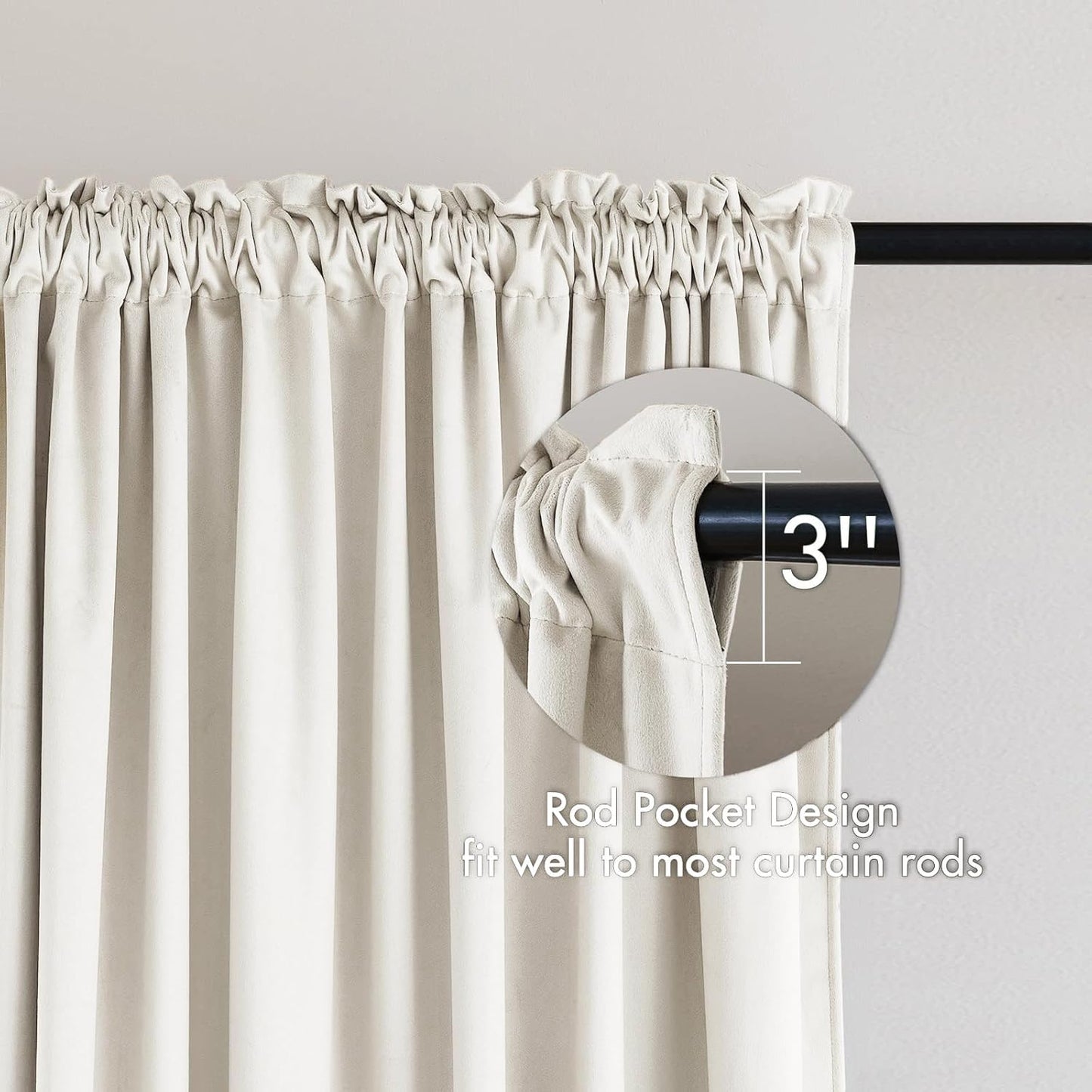 MIULEE Ivory Velvet Curtains Thermal Insulated Blackout Curtain Drapes for Bedroom Living Room Darkening 84 Inches Long Curtains Panels Rod Pocket Set of 2