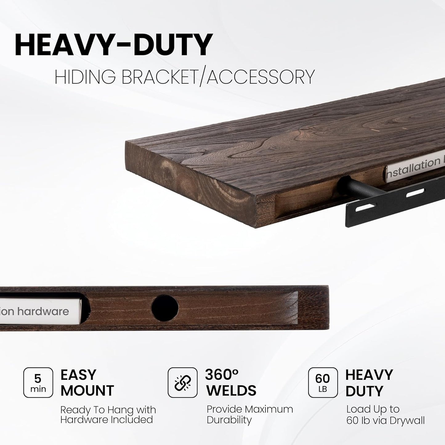 Fun Memories Floating Shelves for Wall, 24 Inch Floating Shelves Wall Mounted, Rustic Elm Wood Shelf, Heavy-Duty Storage Shelves for Books, Bathroom, Kitchen, Walnut Finish, Set of 2