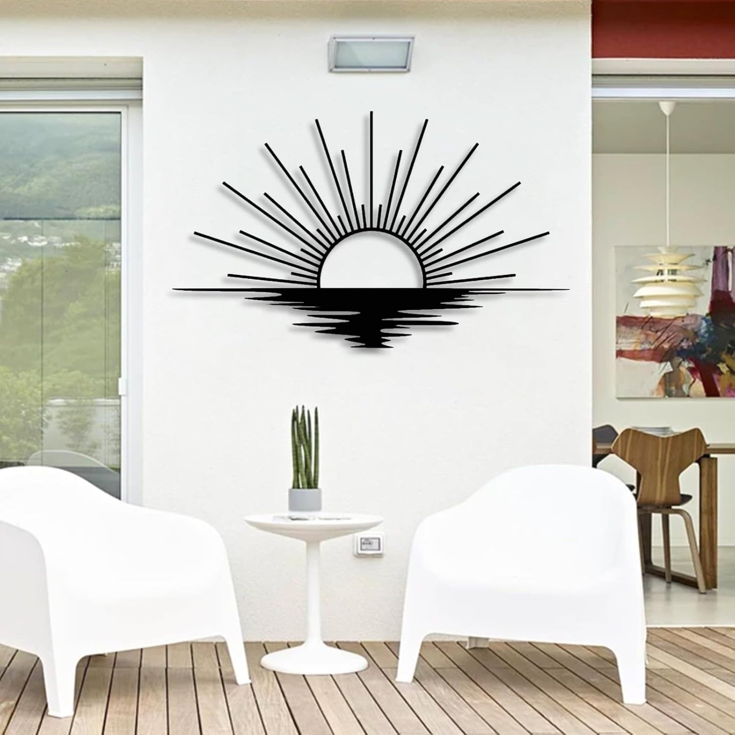 Sunrise Metal Wall Art, Metal Sun Wall Decor, Metal Sun Outdoor Decor, Large Metal Sun Wall Art, Sun Wall Art, Boho Sun Wall Art, Sunshine Metal Sign, Living Room Bedroom Wall Hangings (Silver, 59"x 35"| 150x89cm)