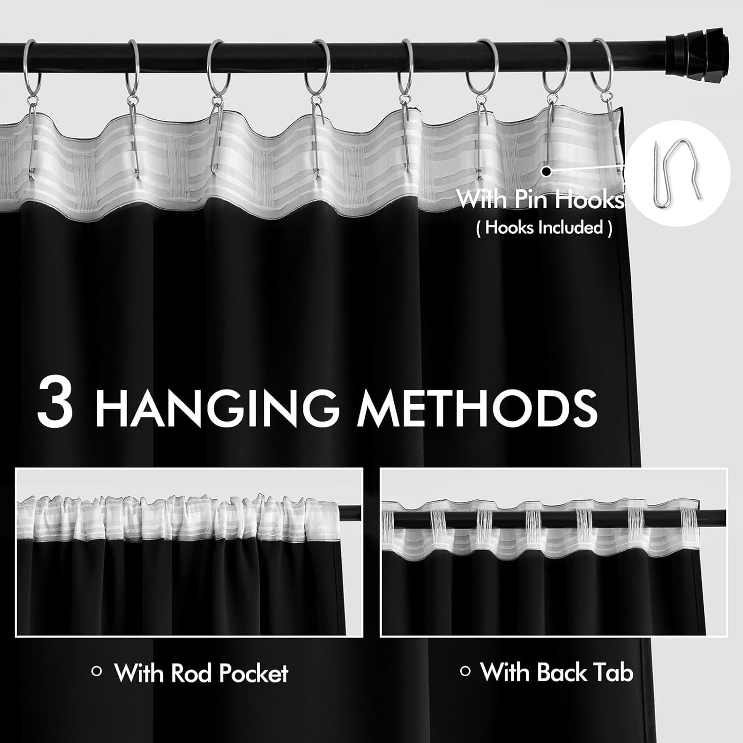 MIULEE Black Back Tab Blackout Curtains 84 Inch Length 2 Panels Set for Living Room Bedroom, Halloween Rod Pocket/Pinch Pleat Thermal Insulated Room Darkening Pleated Light Blocking Drapes, W66 x L84