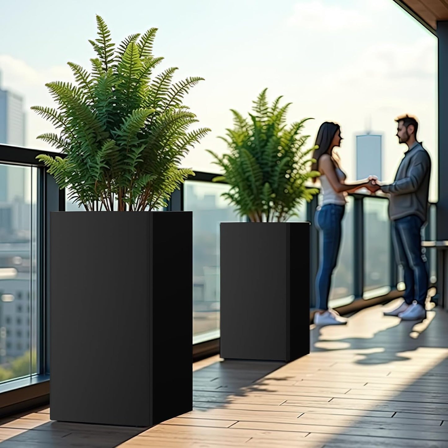 24" Tall Planter for Outdoor Plants, Modern Large Outdoor Galvanized Steel Flower Pots, Front Porch Decor, Garden Pots, Black Planters for Indoor/Outdoor, Patio, Balcony