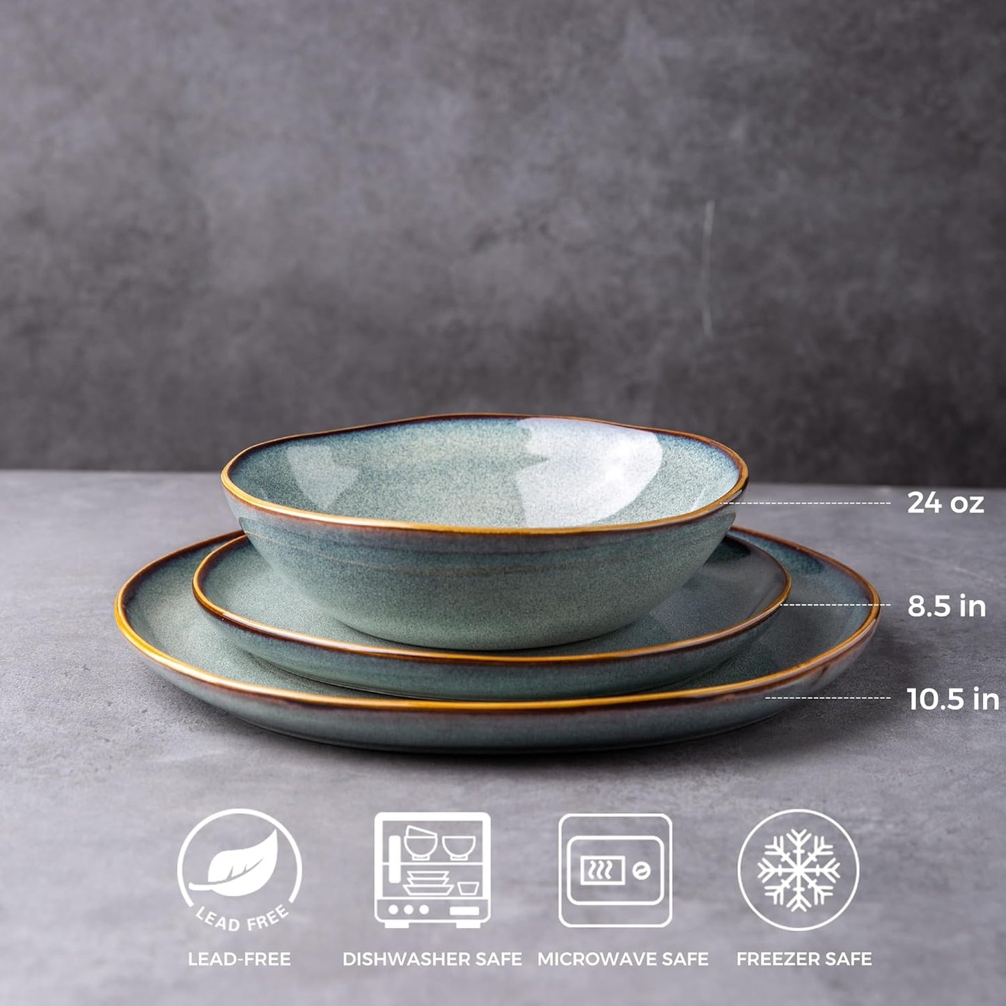 AmorArc Ceramic Dinnerware Sets,Handmade Reactive Glaze stoneware Plates and Bowls Sets,Highly Chip and Crack Resistant | Dishwasher & Microwave Safe,Service for 4 (12pc)
