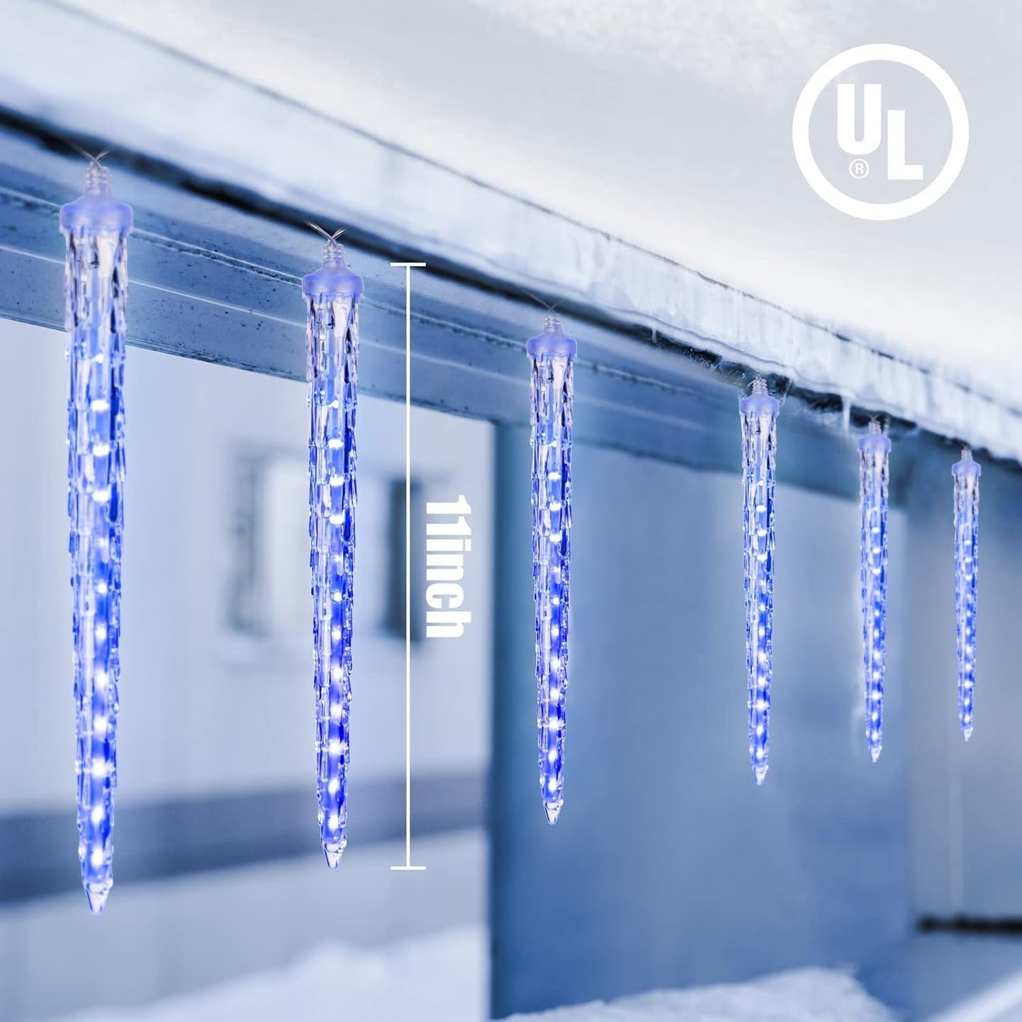 Brightown Christmas Meteor Shower Icicle Lights Outdoor, 2 Pack Total 40ft with 40 Large Tube 960 LED Dropping Effect, Waterproof Decorations for House Eave Roofline, Blue