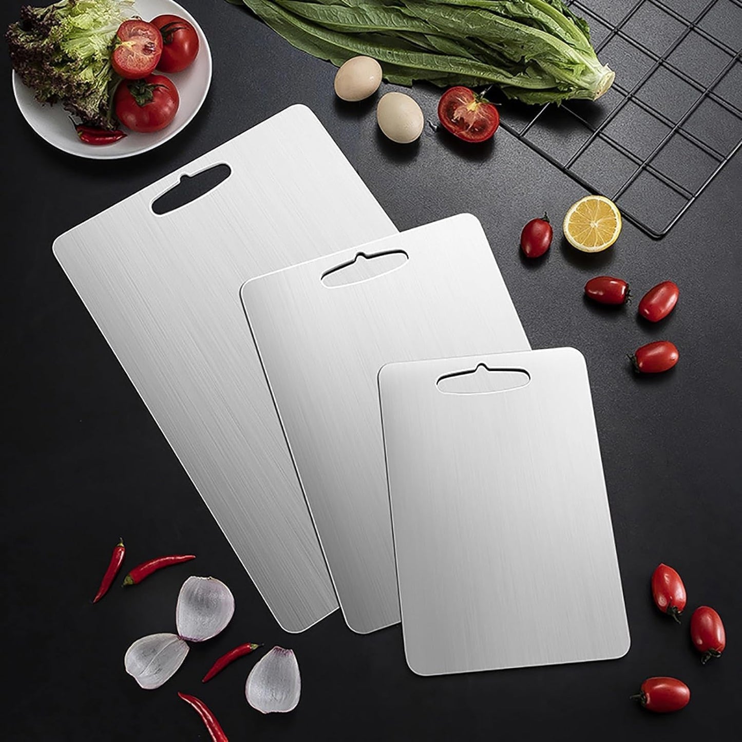 Titanium Cutting Board, New Titanium Cutting Board, Top, 100% Pure Titanium Cutting Boards for Kitchen, Healthy Premium Dual-Sided Chopping Board for Fruit, Meat, Vegetable. (Medium - 14" x 10")