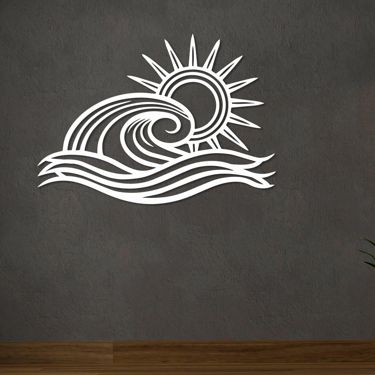 Wita Home Ocean Wave Metal Wall Art, Sun Beach Decor, Coastal Large Wall Sculpture for Home, Indoor/Outdoor Use, Nautical Wall Hanging, Eye-Catching Addition to Living Room (Silver, 32 x 19 inches)