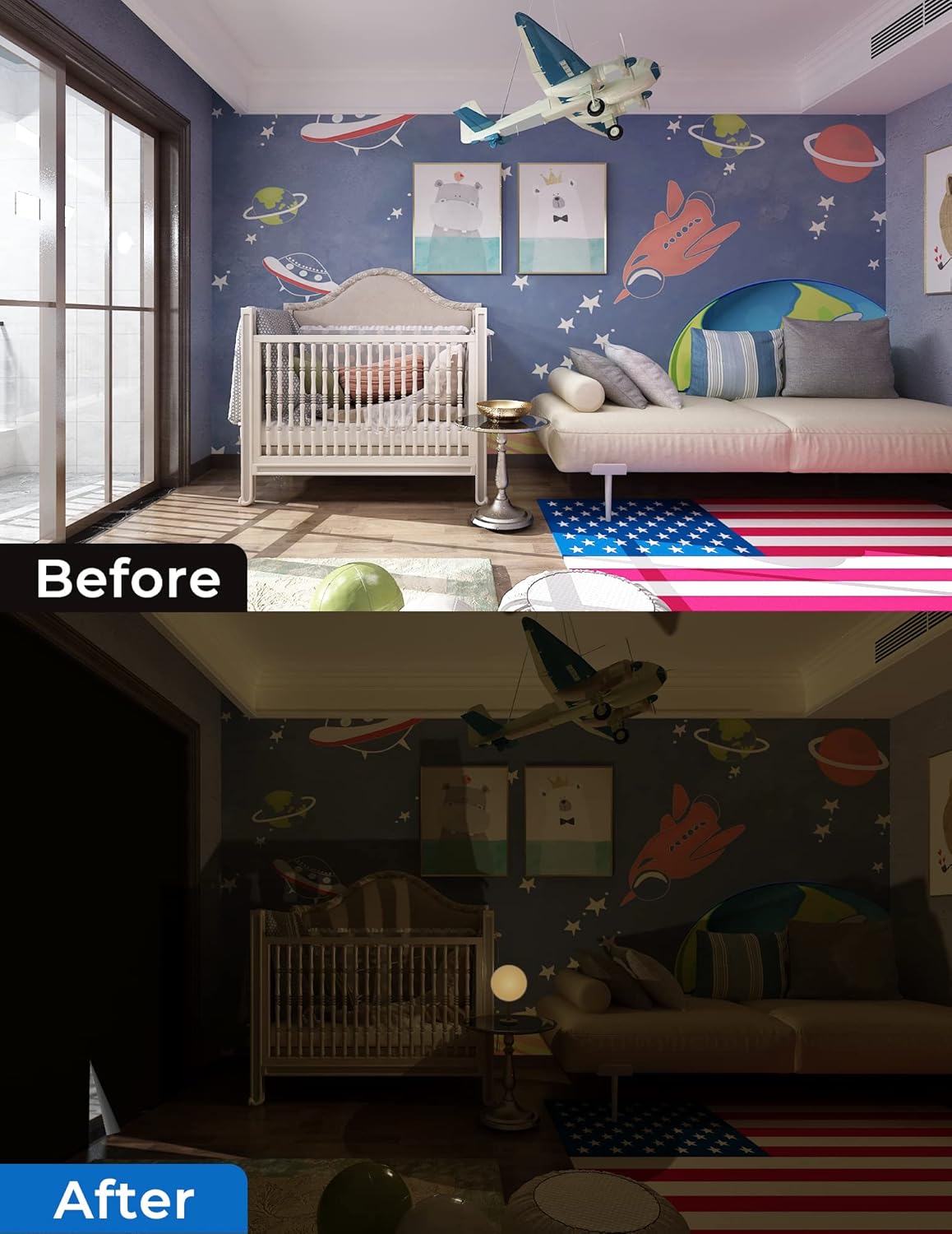 Sumobaby 75"x57" Portable Blackout Curtains, Blinds for Windows with Hook & Loop Tapes, 100% Blackout Window Shades, Window Curtains Easy to Cut Fit for Bedroom, Baby Room and TV Room (Black)