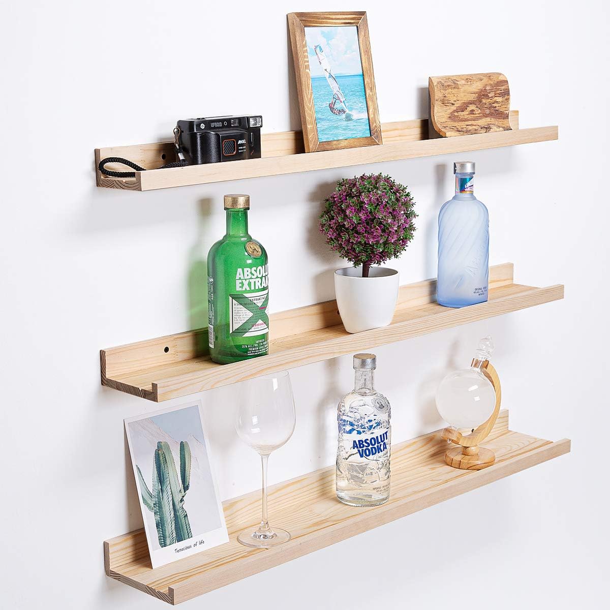 AZSKY 36 Inch Picture Ledge Shelf Solid Wood Large Floating Shelves Wall Mounted Rustic Natural Shelves for Home, Living Room, Bedroom, Bathroom, Office 3 Same Sizes