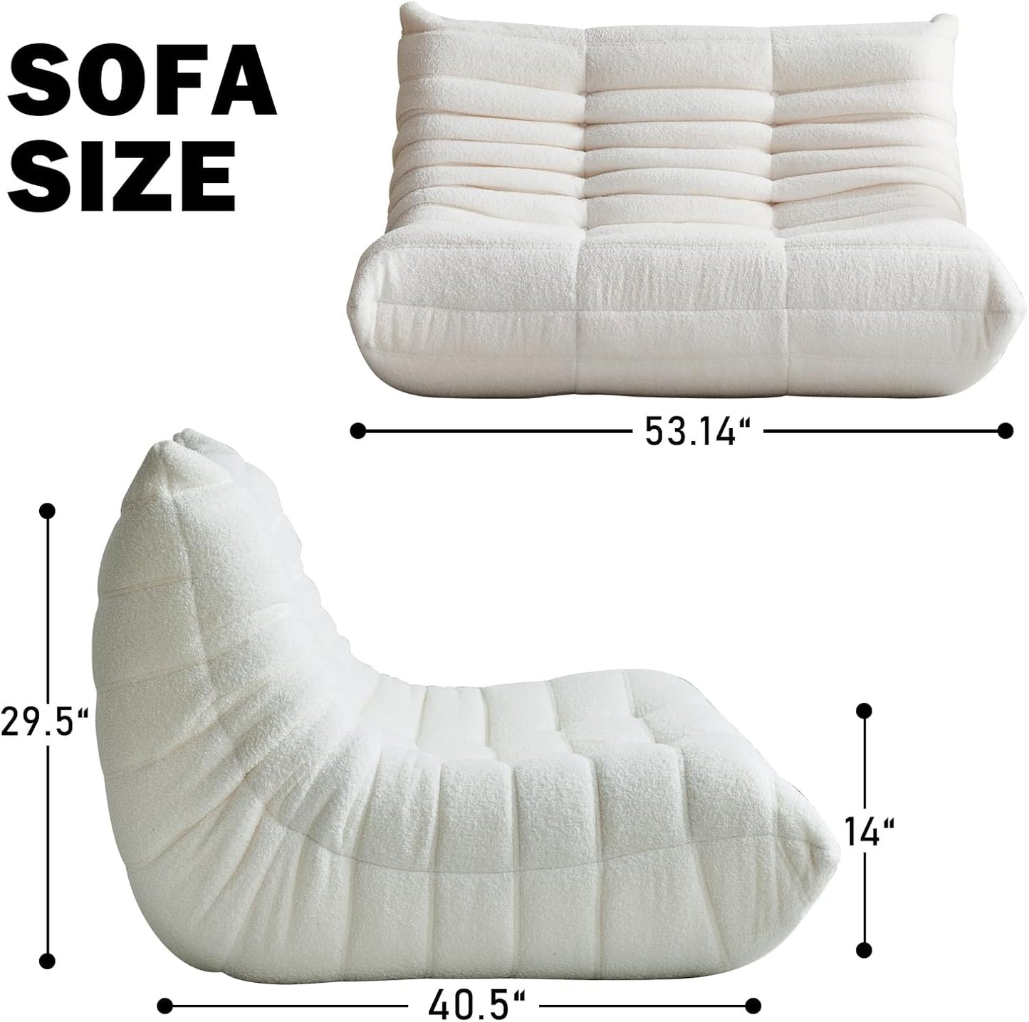 Bean Bag Chair for Adults, Oversized Loveseat Fireside Chair Comfy Lazy Floor Sofa, 2 Seater Lazy Sofa Couch Memory Foam Bean Bag for Living Room, Bedroom Apartment Office (Beige)