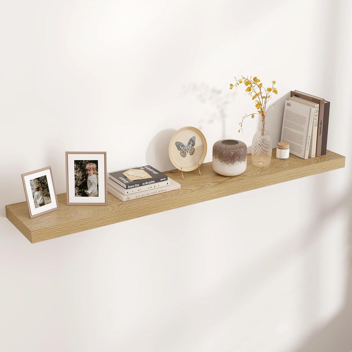 Floating Shelves for Wall, Large Wall Mounted Shelves with Invisible Brackets, Long Wood Floating Shelf for Living Room, Bedroom, Kitchen, Bathroom (Oak, 55" W x 9" D x 1.5" H)