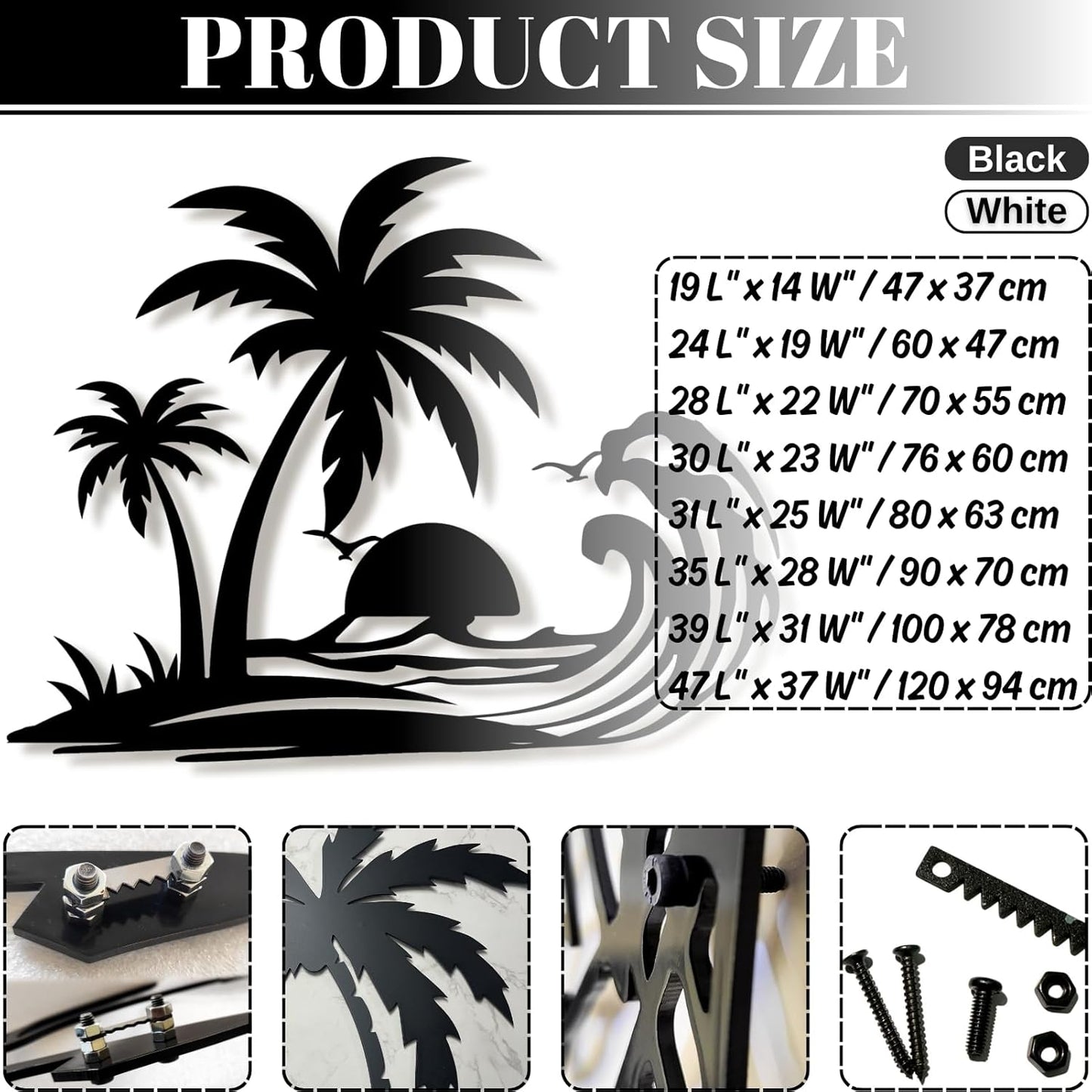 Palm Tree Metal Wall Decor,Palm Tree Metal Wall Art,Metal Palm Tree,Metal Palm Tree Wall Decor,Tropical Metal Wall Art,Beach Wall Decort,Metal Wall Decor (style 1,white,24 L" x 19 W" / 60 x 47 cm)