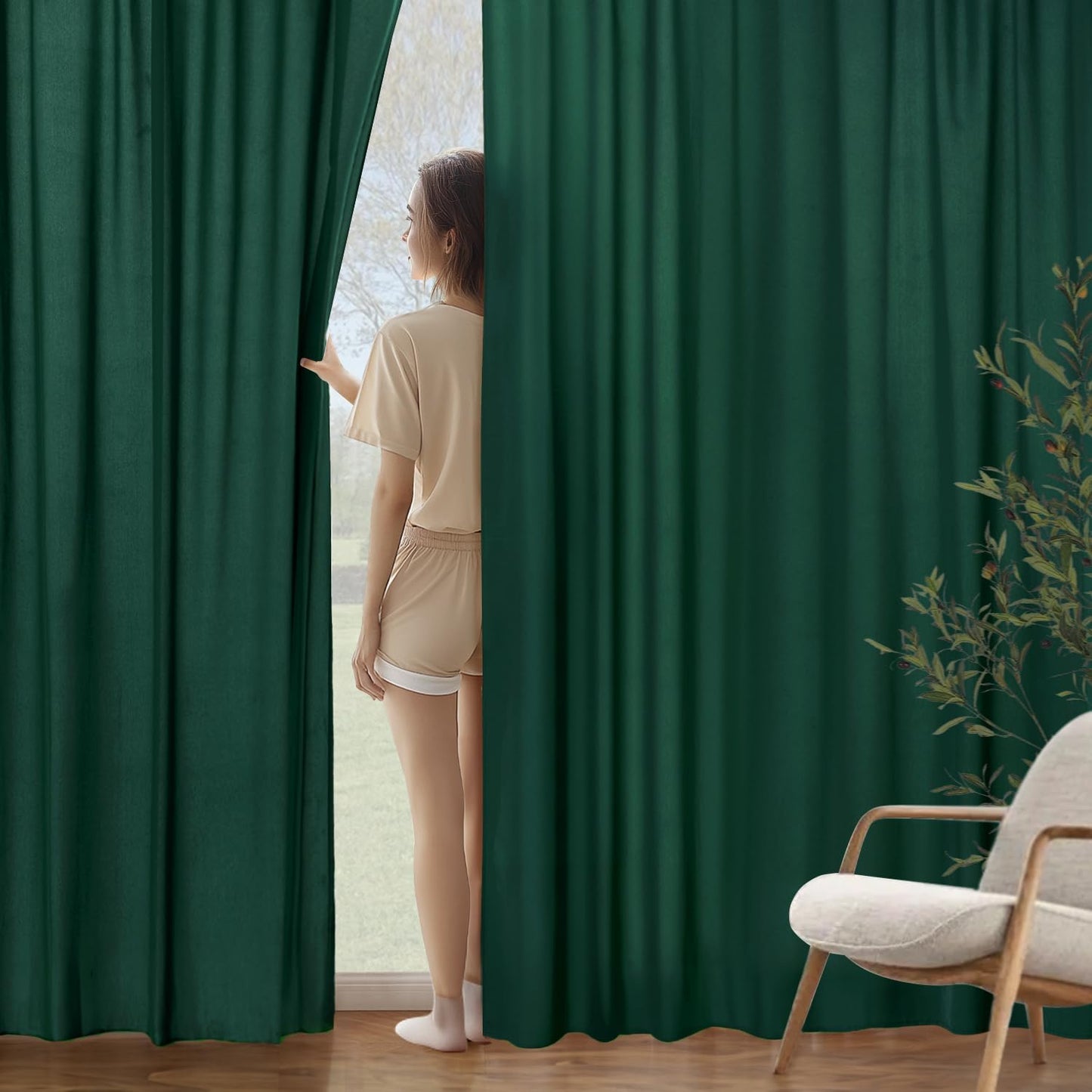 MIULEE Hunter Green Privacy Sheer Curtains That Let Light in 63 Inches Long Non-See-Through Semi Sheer Curtain Light Filtering Window Christmas Drapes for Living Room Bedroom 2 Panels Set 42 X 63