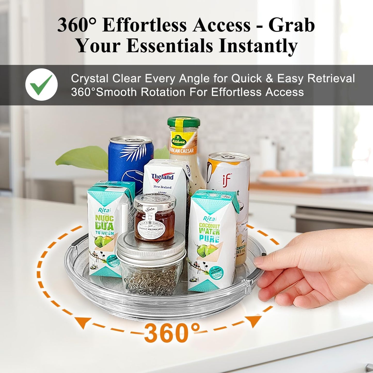 Clear Lazy Susan Organizer Turntable for Cabinet Table Top, 9.25 Inch 4 Pack 360 Rotating Spinning Makeup Organizer for Vanity, Kitchen Storage Rack Heavy-Duty Pantry Spices Tray Countertop Organizer