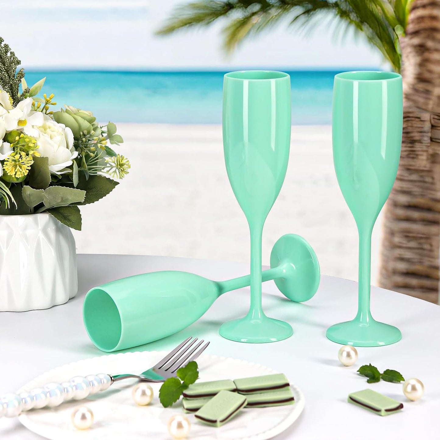 XUWAIDSGN Acrylic Champagne Flutes Toasting Glasses Unbreakable Mimosa Bar Reusable Wine Glasses Vintage Champagne Flutes Stemmed Drinking Cups 5.4 OZ for Christmas Birthday (24, Mint Green)