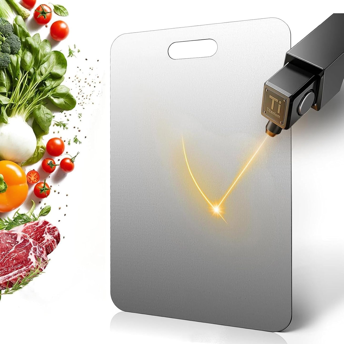 Katuchef Titanium Cutting Board 2025 New Upgrade Pure Titanium Cutting Boards for Kitchen Double Sided Cutting Boards Non Toxic,Hygiene Durable Chopping Board Suitable for Dishwasher Safe(13.38*9.05)