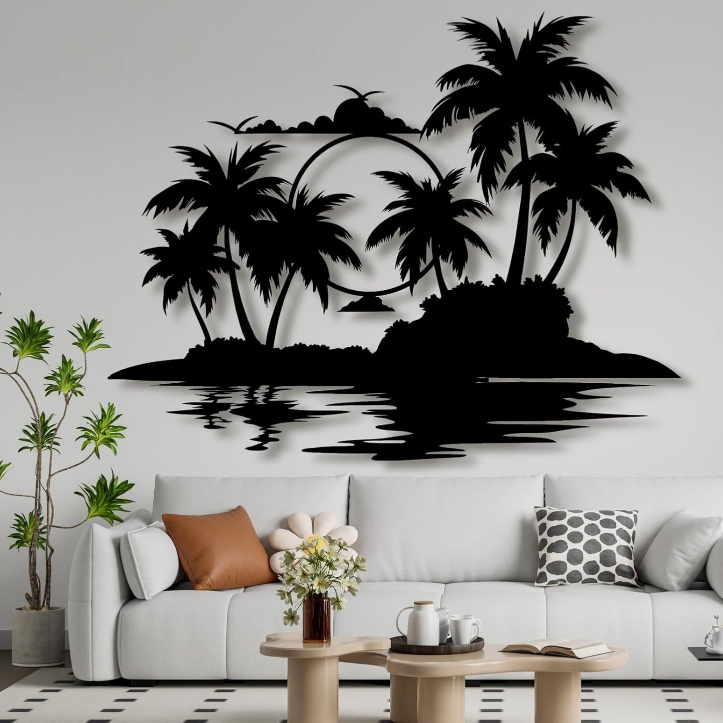 Palm Tree Metal Wall Decor,Palm Tree Metal Wall Art,Metal Palm Tree,Metal Palm Tree Wall Decor,Tropical Metal Wall Art,Beach Wall Decort,Metal Wall Decor (style 2,black,24 L" x 19 W" / 60 x 47 cm)