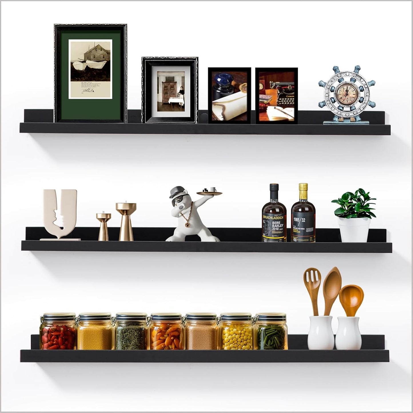AZSKY Floating Picture Ledge Shelves for Wall Set of 3, 36 Inch Photo Shelves with Lip Long Large Nursery Book Shelf for Toys Storage Kids Bookshelf Wall Mounted Living Room Bedroom Decor Frames