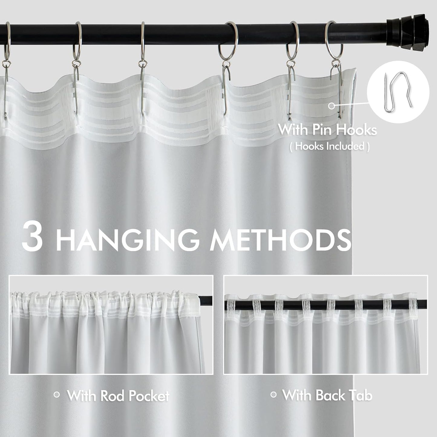 MIULEE Back Tab Light Blocking Curtains 84 Inch Length 2 Panels Set for Living Room Bedroom, Greyish White Rod Pocket/Pinch Pleated Thermal Insulated Room Darkening Blackout Curtains 84 Inches Long