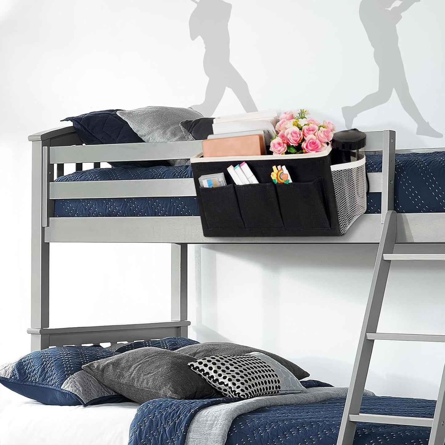 Bedside Storage Caddy/Bedside Hanging Storage Bag for Headboards Bunk Beds Dorm Rooms Book Phone Magazine Holder (New Black)