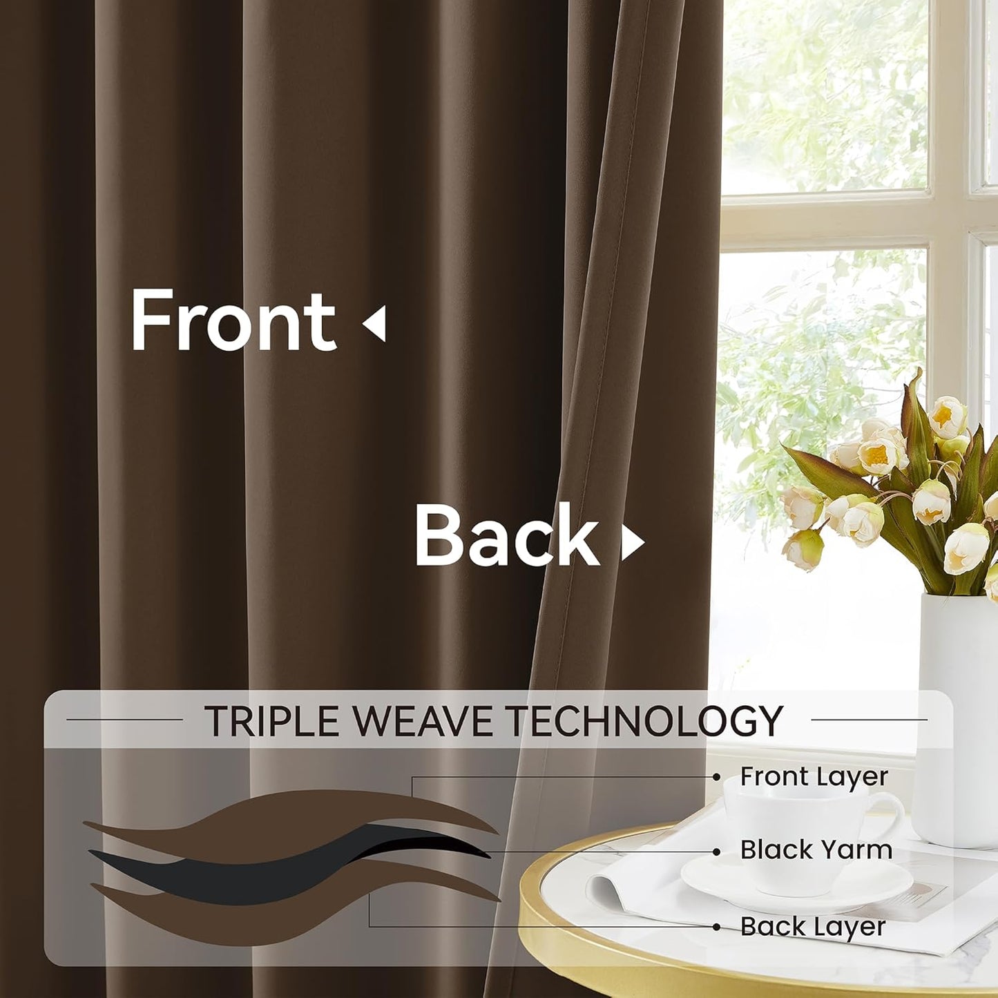 KangBang Brown Pinch Pleated Blackout Curtains 120 Inches Long for Hall Windows, Sound Dampening Light Blocking Soft & Vertical Window Panels Ceiling to Floor for Villa 2 Panels, 40Wx120L