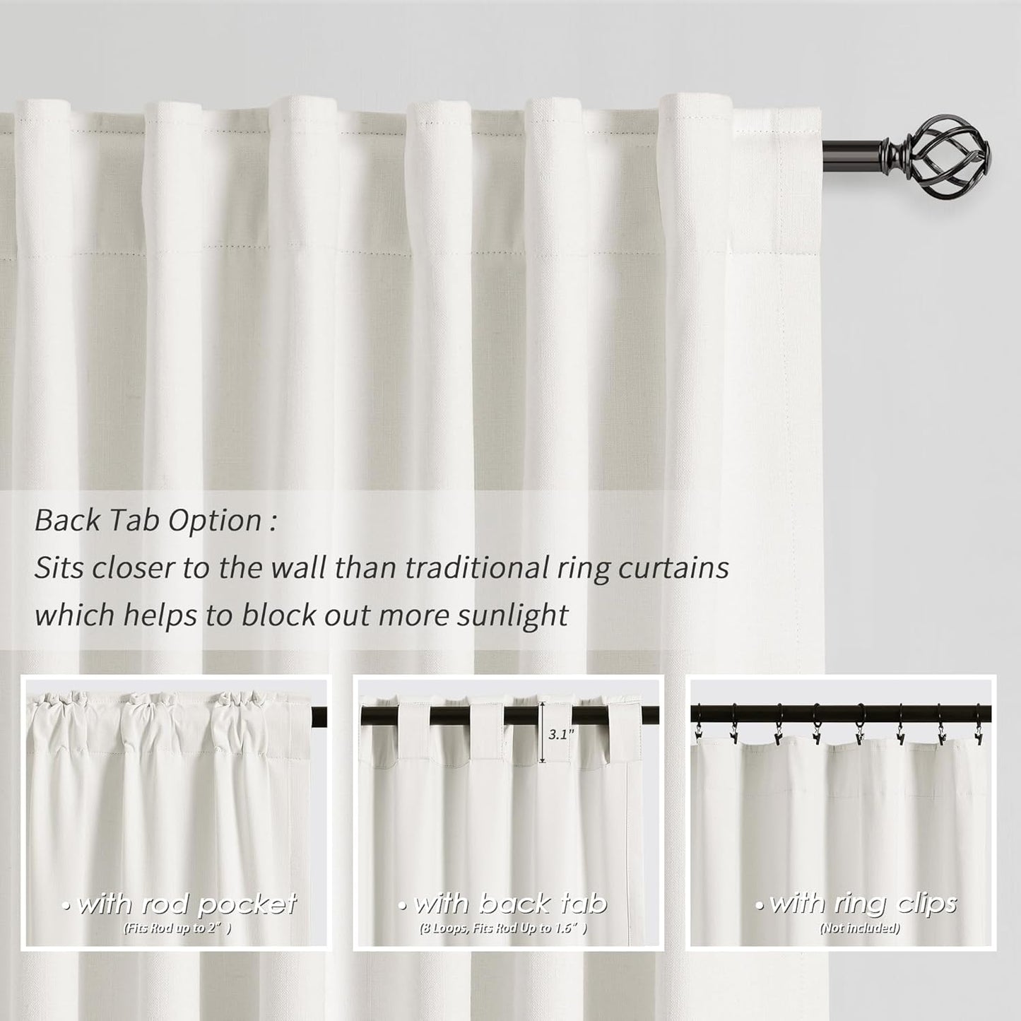 Natural Linen Blackout Curtains Thermal Insulated 120 Inch 100% Complete Black Out Window Curtains Back Tab Ivory Linen Textured Neutral Farmhouse Living Room Darkening Drapes High Ceiling Length