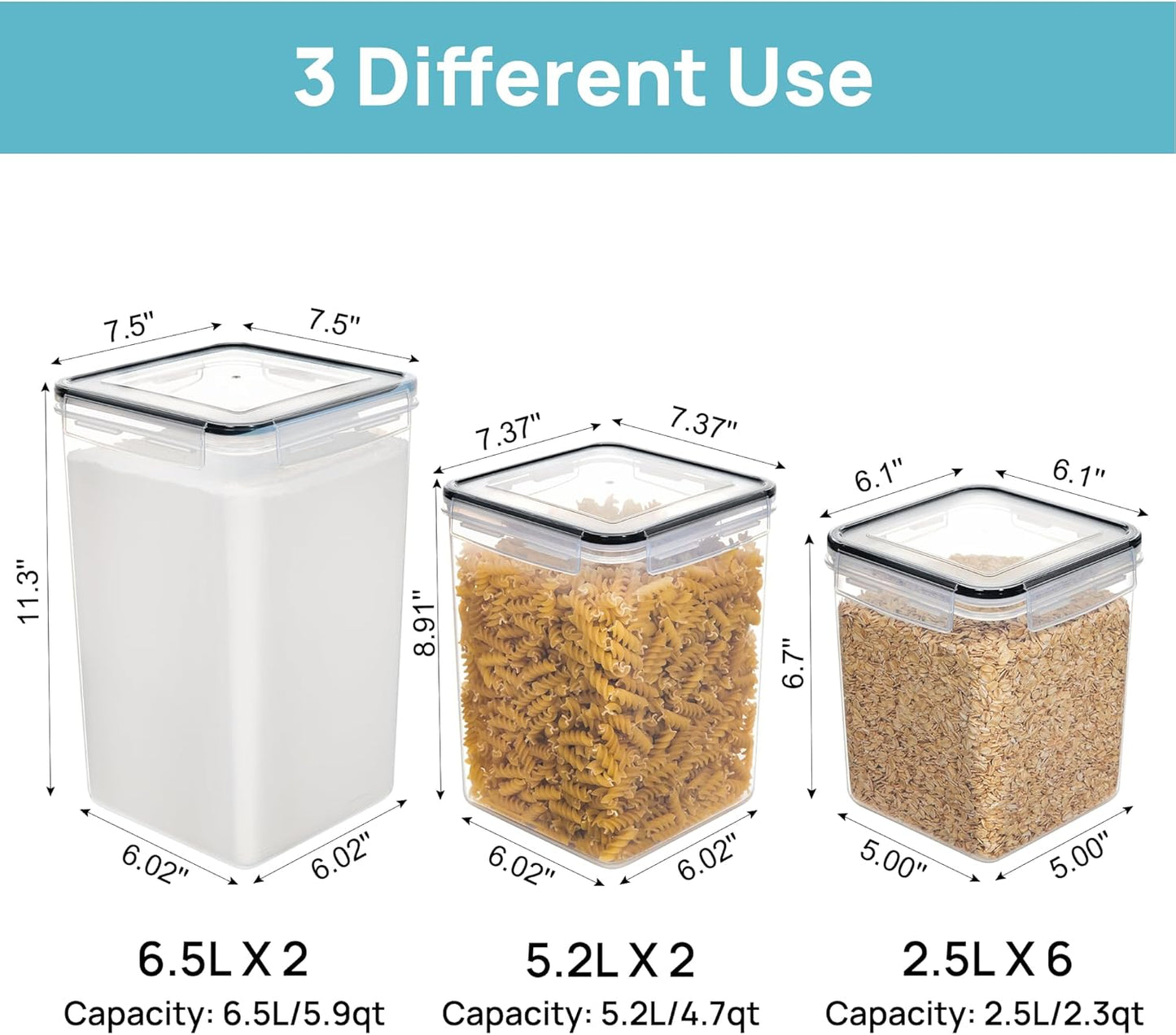 Vtopmart 10 PCS Flour and Sugar Storage Container, Large Airtight Food Canisters with Lids for Kitchen, Pantry Organization, BPA Free, Black