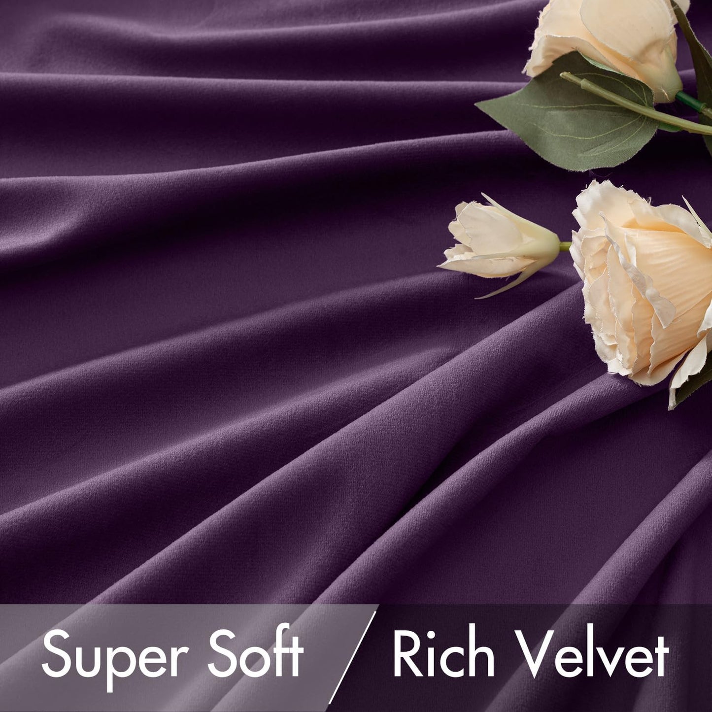 MIULEE Purple Velvet Curtains 90 inches 2 Panels - Luxury Room Darkening Window Drapes for Bedroom Living Room Thermal Insulated Super Soft Blackout, Back Tab Rod Pocket Pinch Pleated, W52 x L90