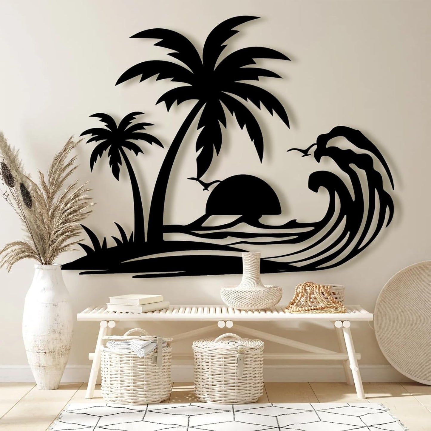 Palm Tree Metal Wall Decor,Palm Tree Metal Wall Art,Metal Palm Tree,Metal Palm Tree Wall Decor,Tropical Metal Wall Art,Beach Wall Decort,Metal Wall Decor (style 1,black,28 L" x 22 W" / 70 x 55 cm)