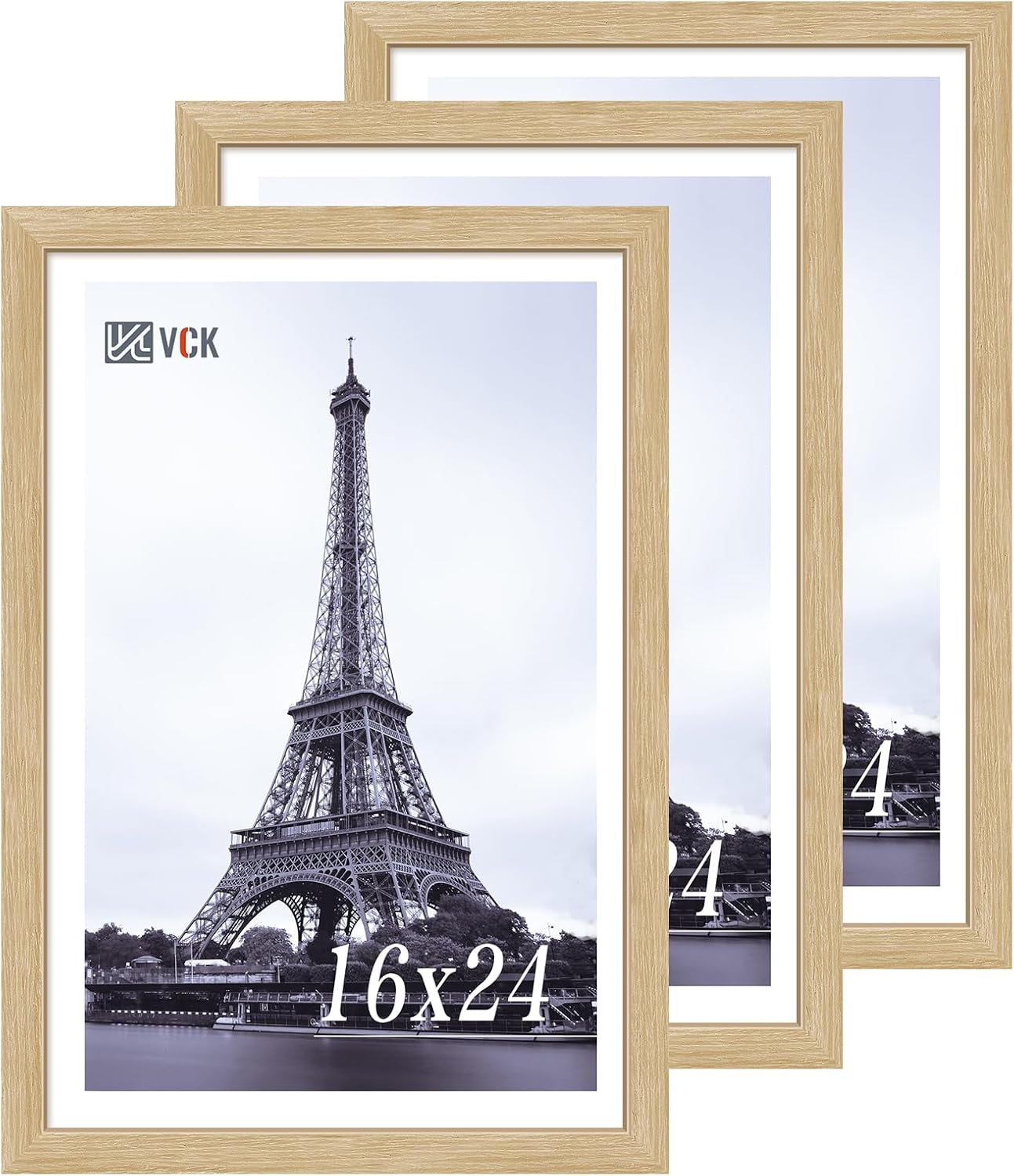 VCK 16x24 Oak Wood Frame for Poster & Picture, Natural Solid Wood Photo Frames 3 Pack, Wall Gallery Frame