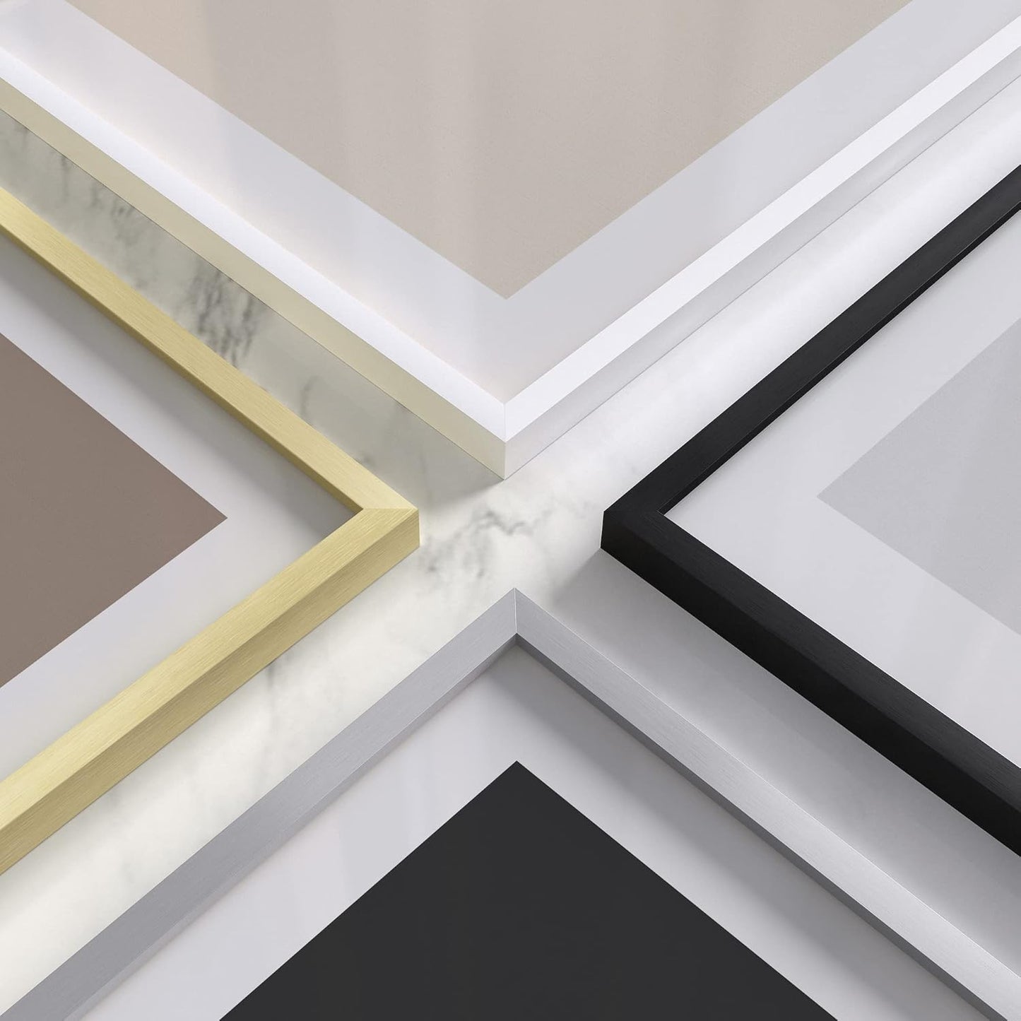 HAUS AND HUES 10x10 White Metal Picture Frames Matted to 5x5 - Features Premium Aluminum & Hanging Hardware, Shatterproof Plexiglass - Ideal for Home, Room, Office (10x10 in, White, Set of 4)