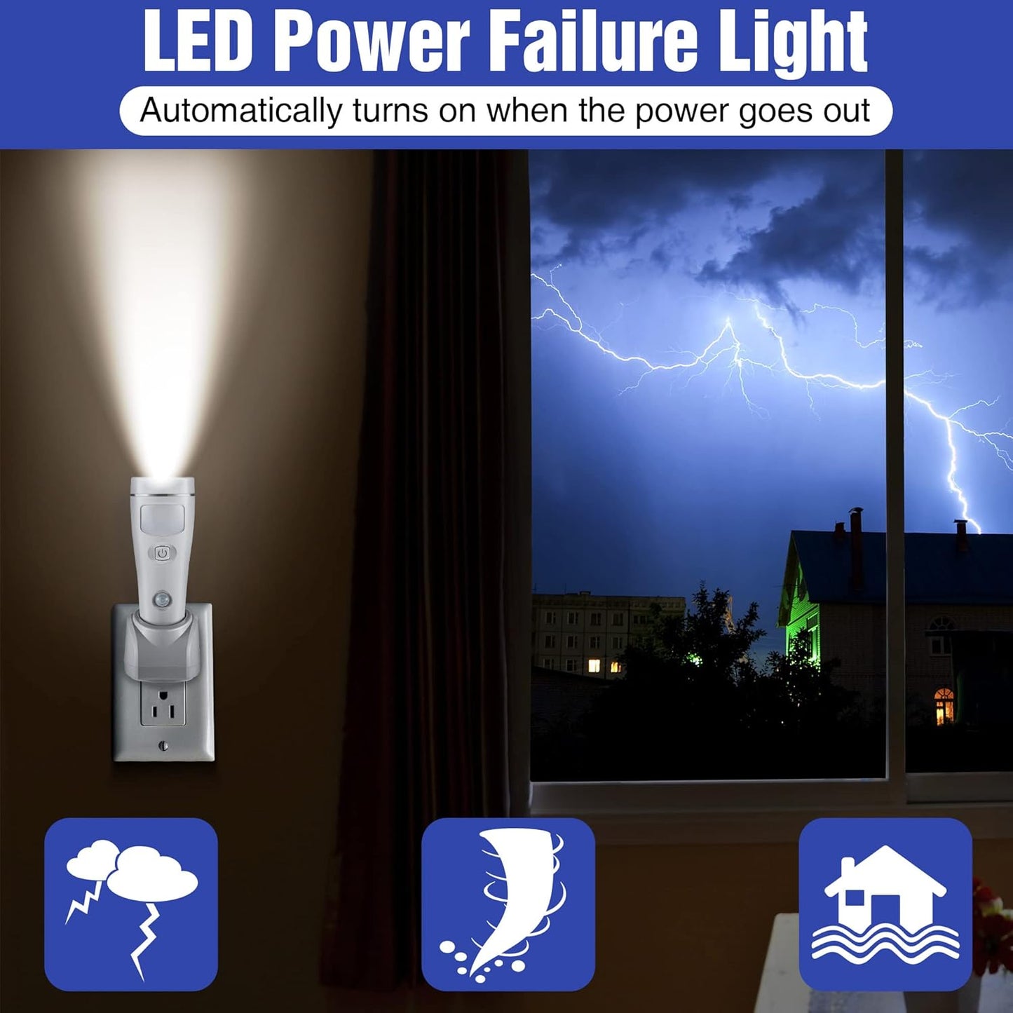 Enhon 4 in 1 LED Emergency Lights for Home Power Failure, 4 Pack Rechargeable Plug in Flashlight Motion Sensor Night Light, Automatic Turn On Power Outage Light for Home Hurricane Supplies(White)