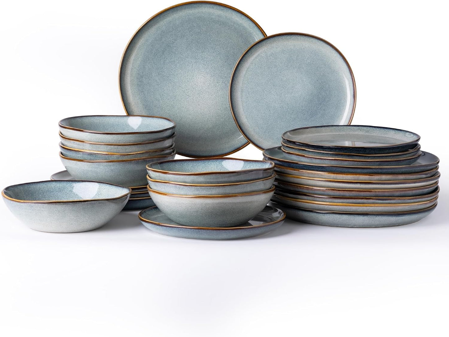 AmorArc Ceramic Dinnerware Sets,Handmade Reactive Glaze Stoneware Plates and Bowls Set,Highly Chip and Crack Resistant | Dishwasher & Microwave Safe,Service for 8 Dishes Set (24pc)