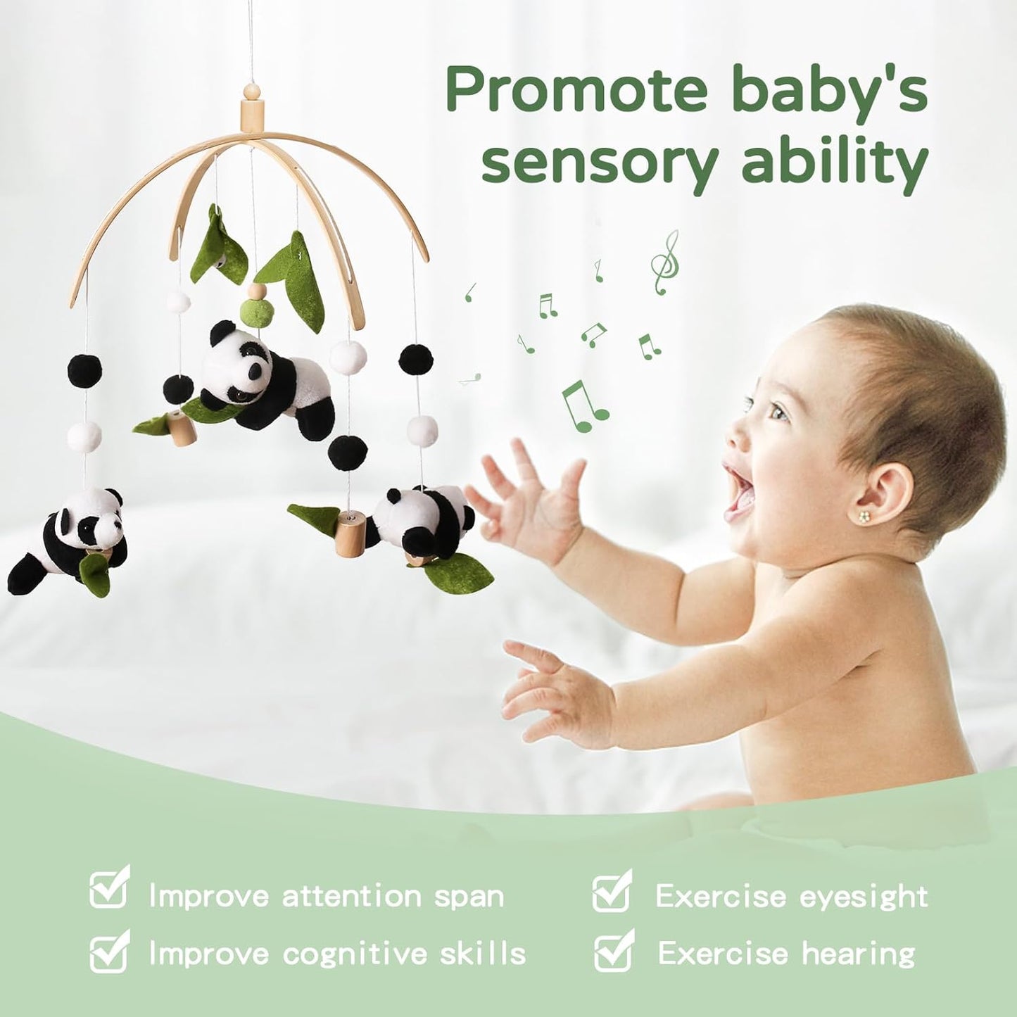 Baby Crib Mobile - Panda Mobile for Crib, Nursery Mobile Decor, Baby Bassinet Mobile Toy - Shower Set for Infant Bedroom Hanging Decoration, Gender Neutral Baby Gift