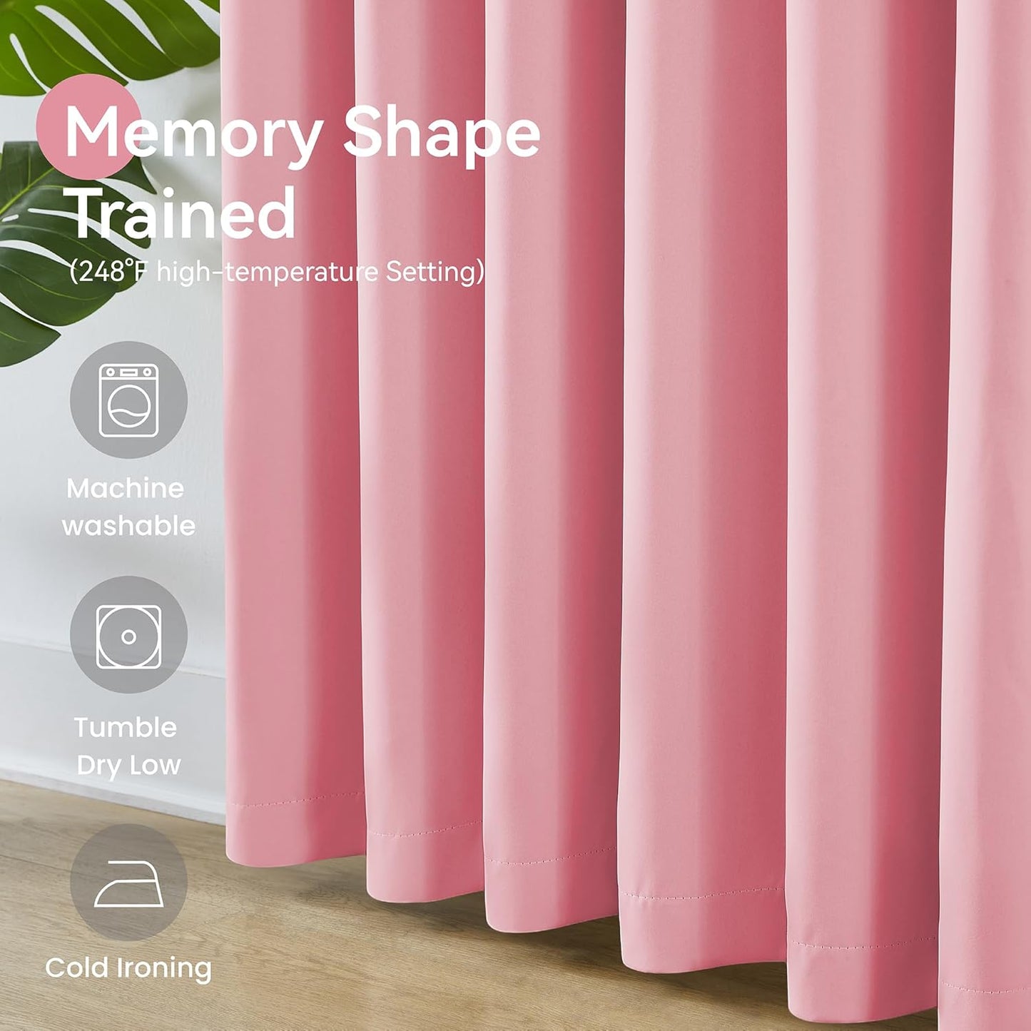 KangBang Pink Long Curtains 120 Inches Long, Pinch Pleat Blackout Curtains for Living Room Soundproof Sliding Door Aesthetic Window Panels for Traverse Rod with Hooks,2 PCs,40Wx120L